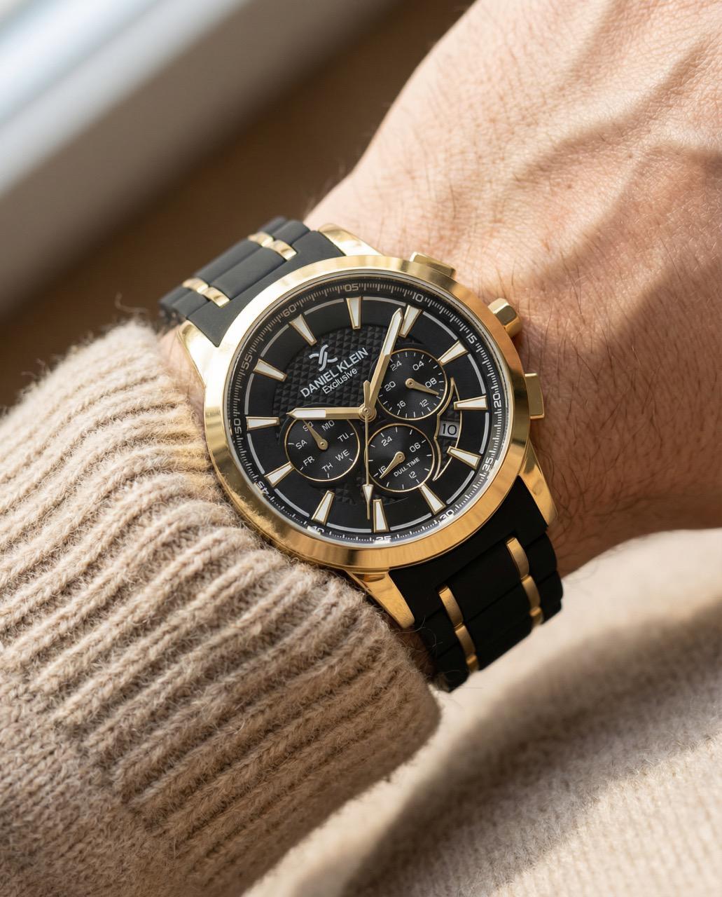 Daniel Klein Exclusive Black and Gold Stainless Steel and Silicone Watch for Men DK.1.14235-3