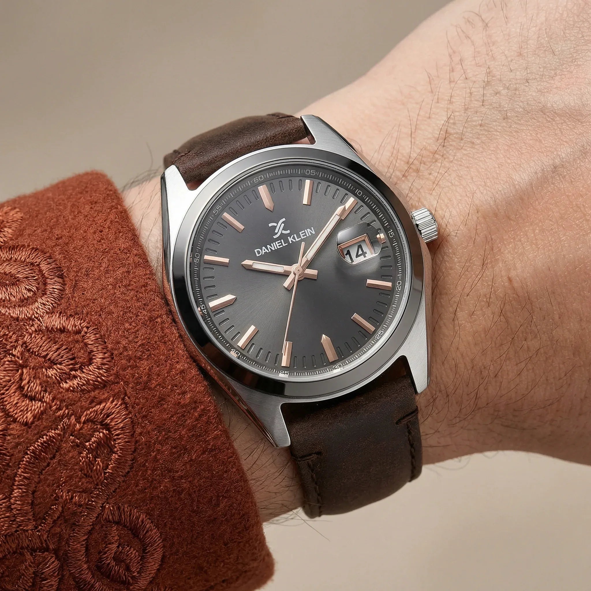 Daniel Klein Premium Dark Brown Leather Watch for Men DK.1.14138-6 - Daniel Klein Saudi Arabia