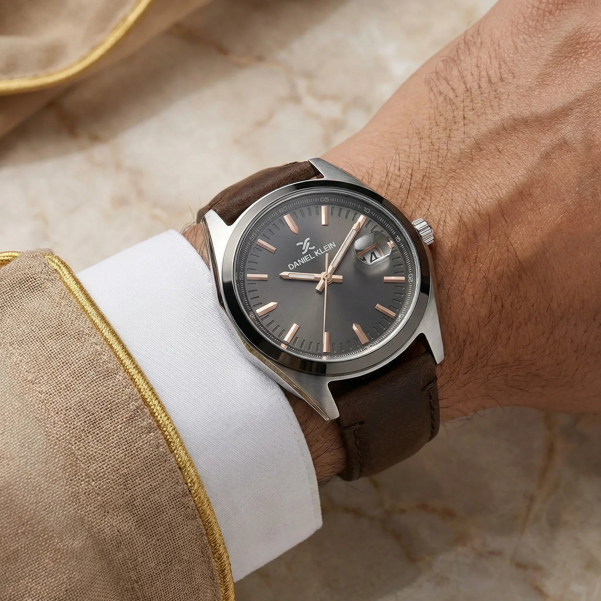 Daniel Klein Premium Dark Brown Leather Watch for Men DK.1.14138-6 - Daniel Klein Saudi Arabia