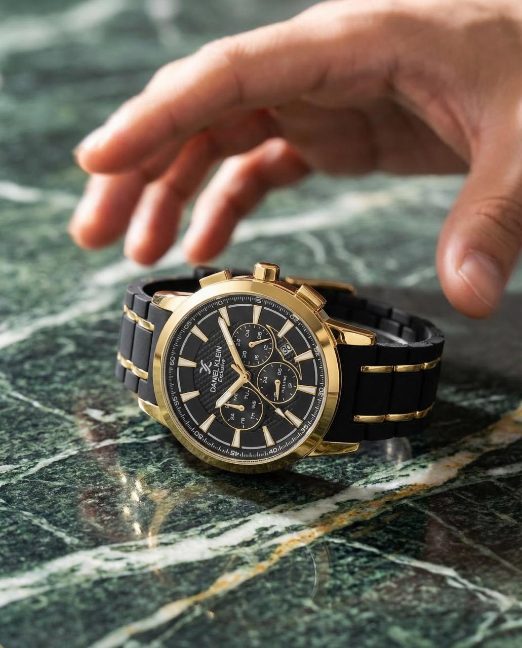 Daniel Klein Exclusive Black and Gold Stainless Steel and Silicone Watch for Men DK.1.14235-3