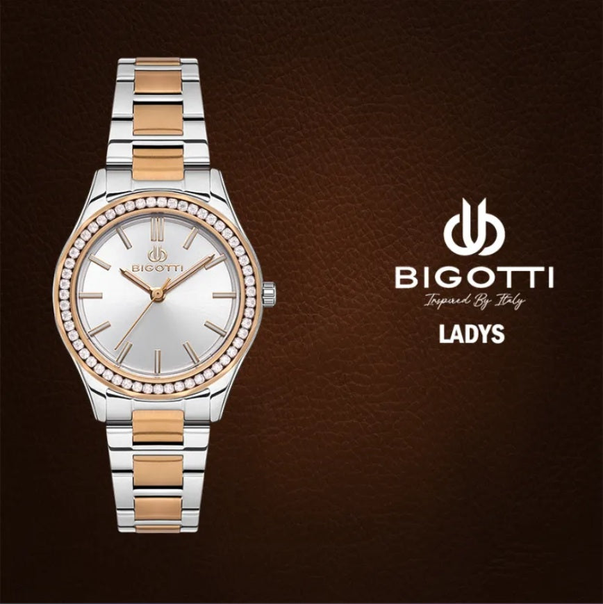 Bigotti Raffinato Silver and Rose Gold Stainless Steel Watch for Women BG.1.10550-5