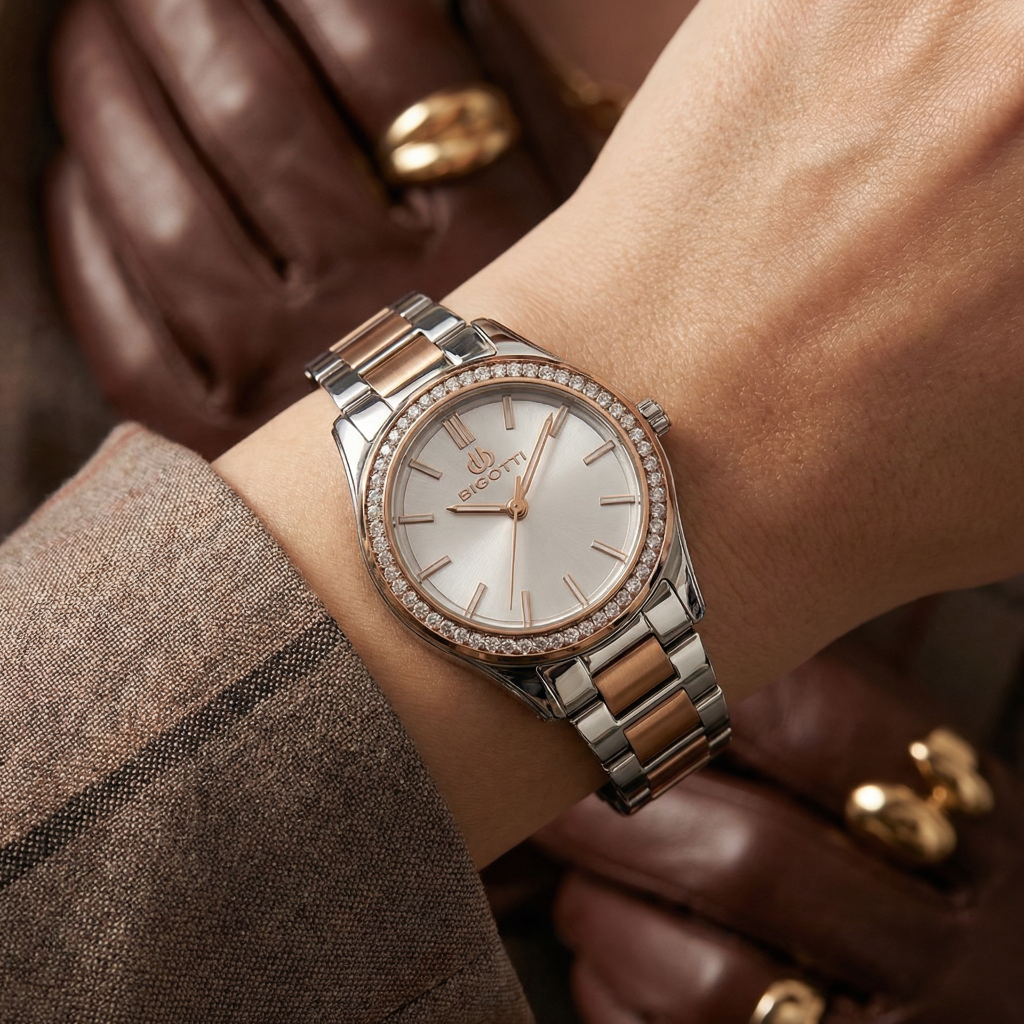 Bigotti Raffinato Silver and Rose Gold Stainless Steel Watch for Women BG.1.10550-5