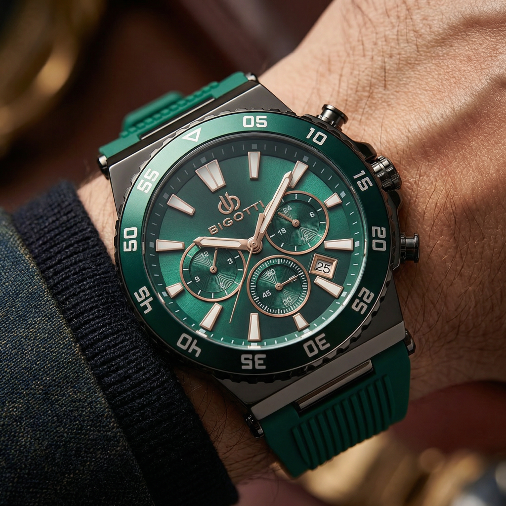 Bigotti Raffinato Dark Green Silicone Band Watch for Men BG.1.10668-3