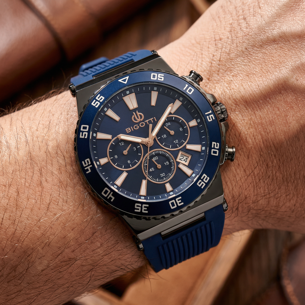Bigotti Raffinato Dark Blue Silicone Band Watch for Men BG.1.10668-5