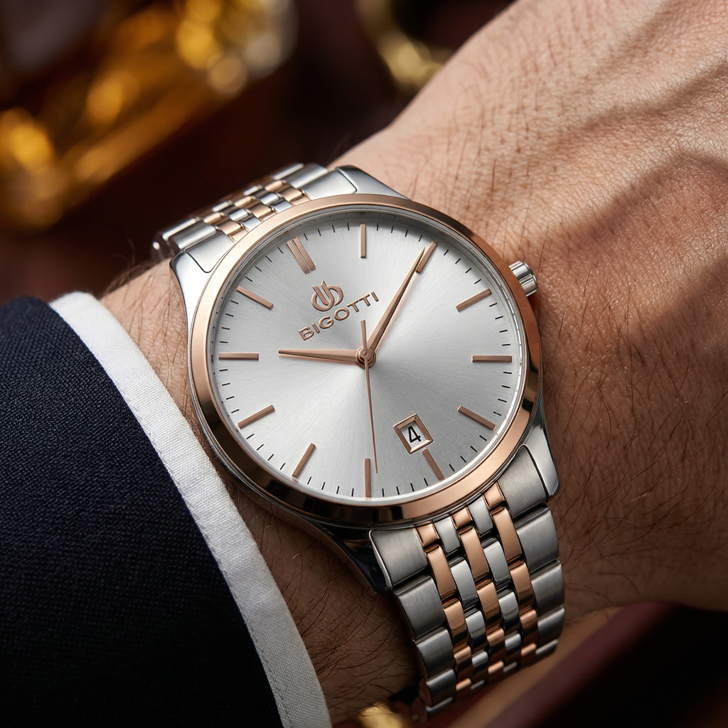 Bigotti Quotidiano Silver and Rose Gold Stainless Steel Watch for Men BG.1.10673-5
