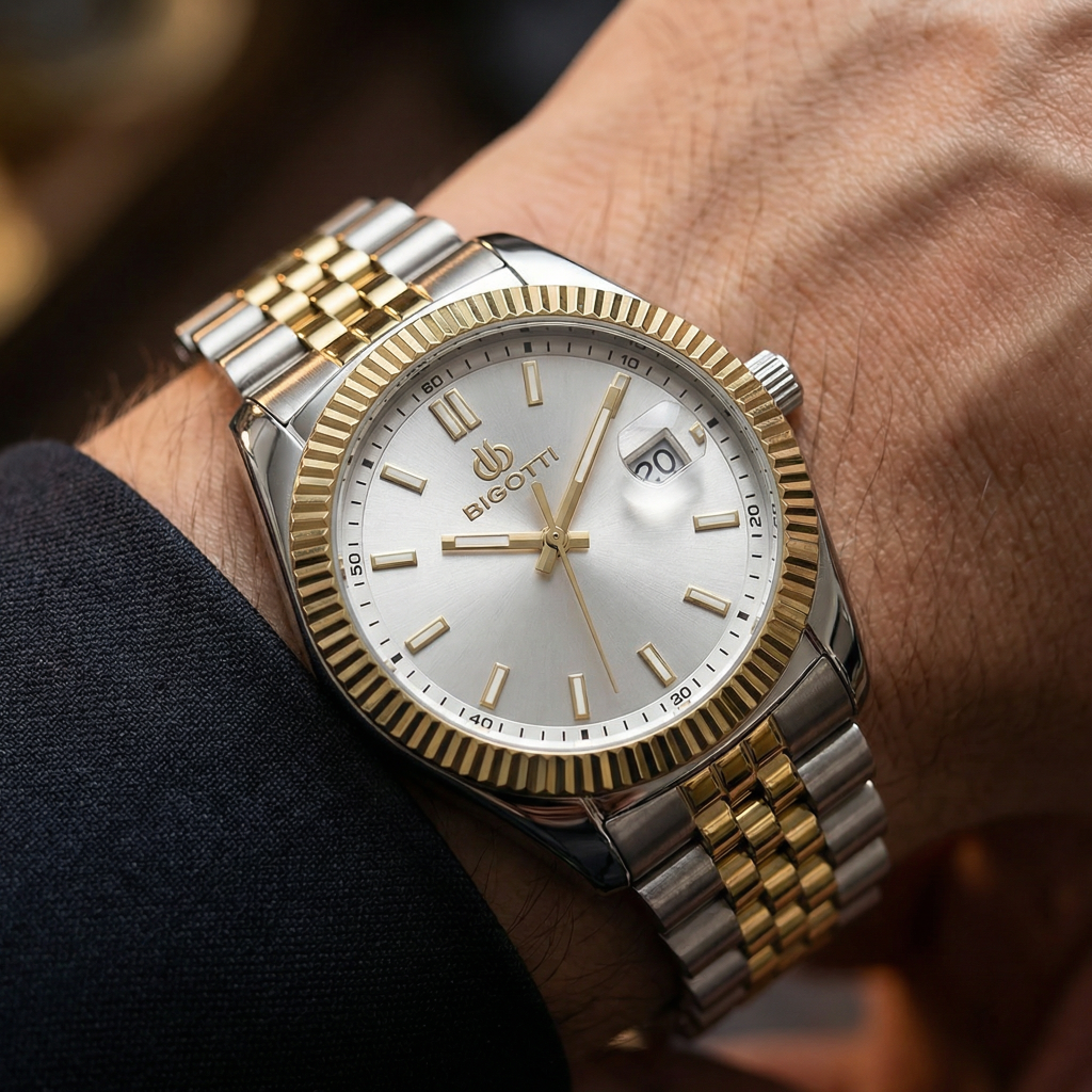 Bigotti Quotidiano Silver and Gold Stainless Steel Watch for Men BG.1.10676-4