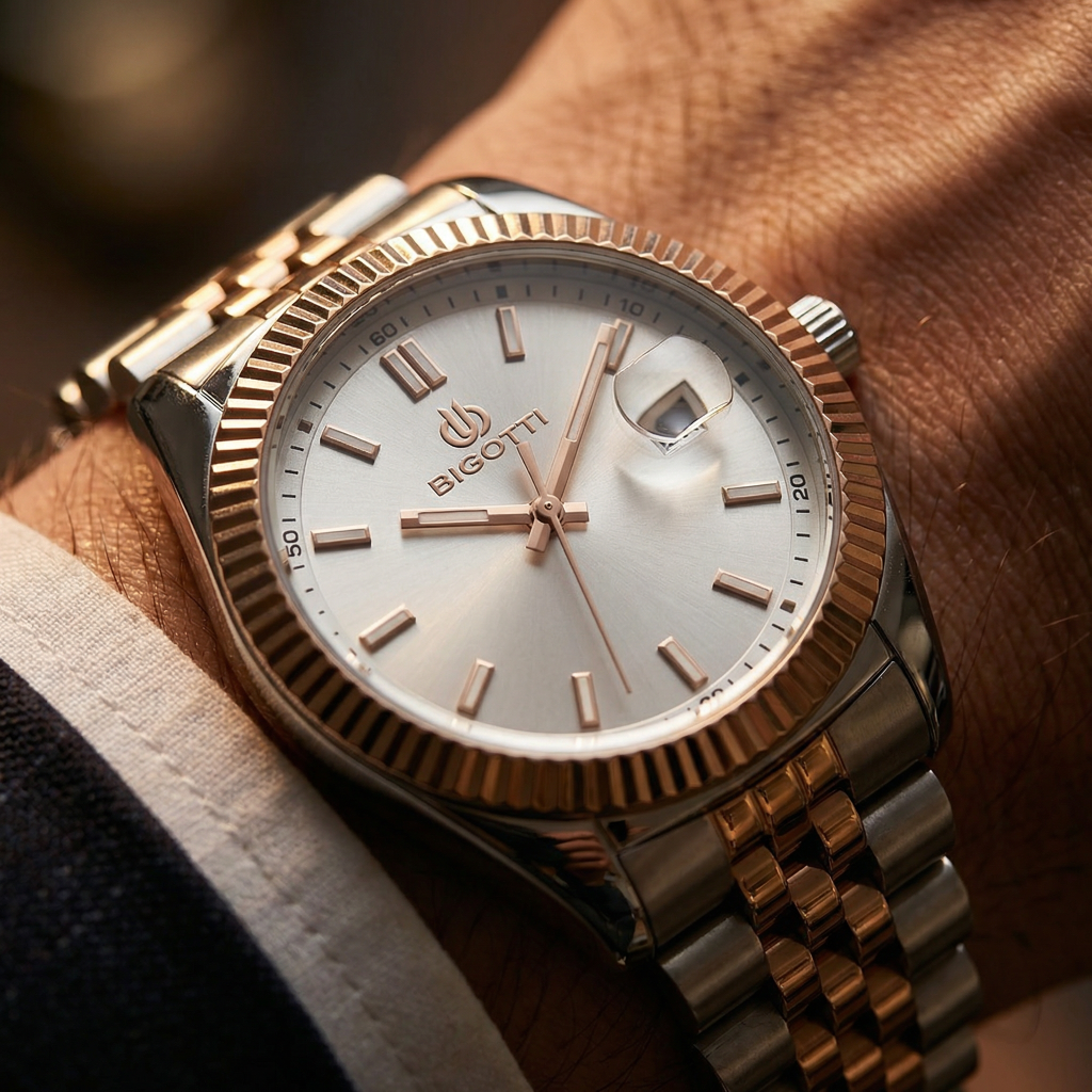 Bigotti Quotidiano Silver and Rose Gold Stainless Steel Watch for Men BG.1.10676-6