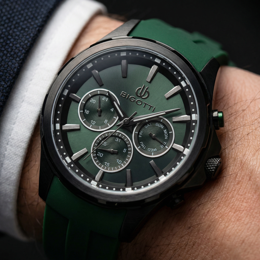 Bigotti Raffinato Dark Green Silicone Band Watch for Men BG.1.10679-2