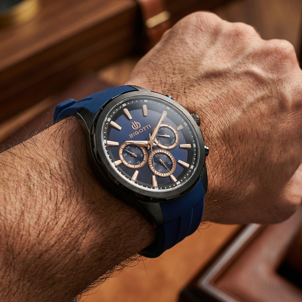 Bigotti Raffinato Dark Blue Silicone Band Watch for Men BG.1.10679-3