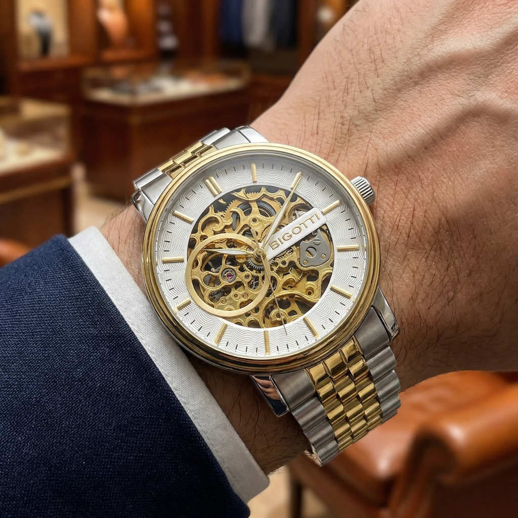 Bigotti Raffinato Silver and Gold Stainless Steel Watch for Men BG.1.10684-4