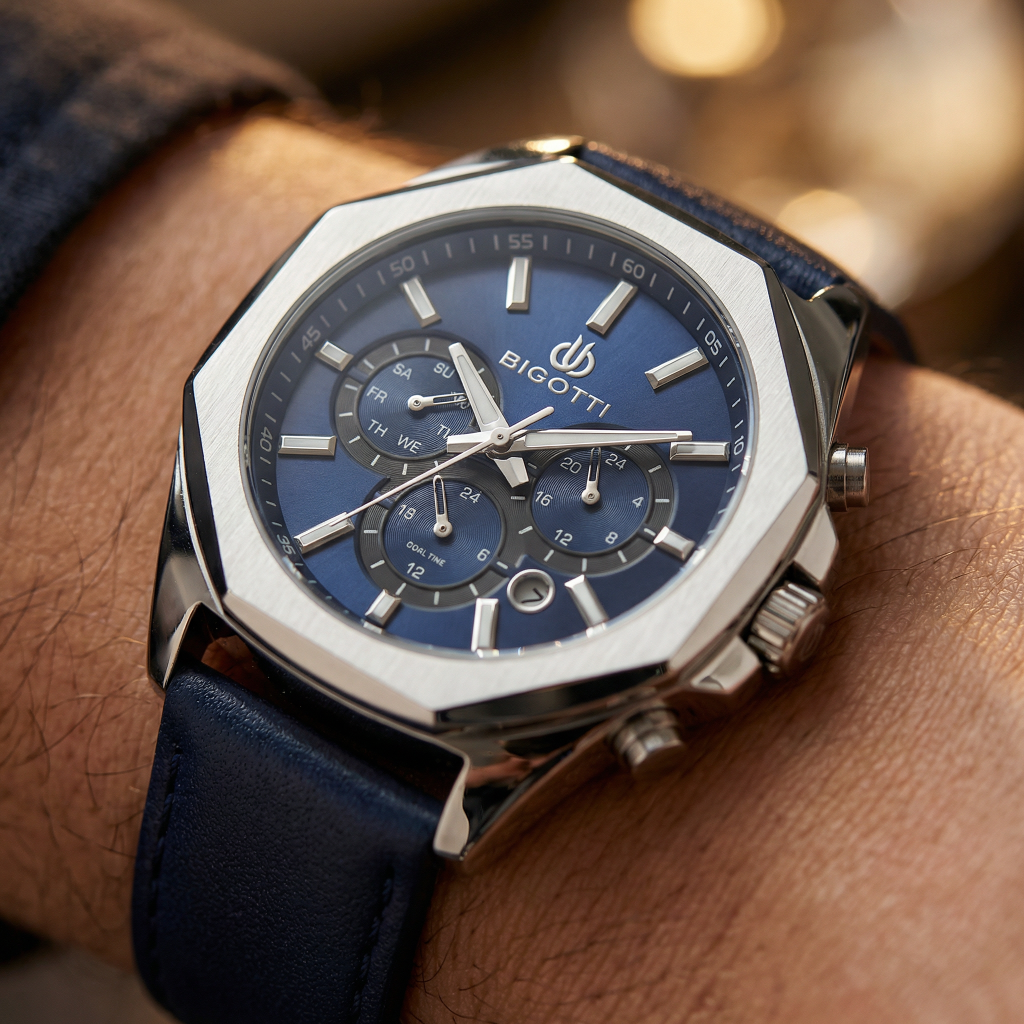 Bigotti Raffinato Dark Blue Genuine Leather Watch for Men BG.1.10686-2