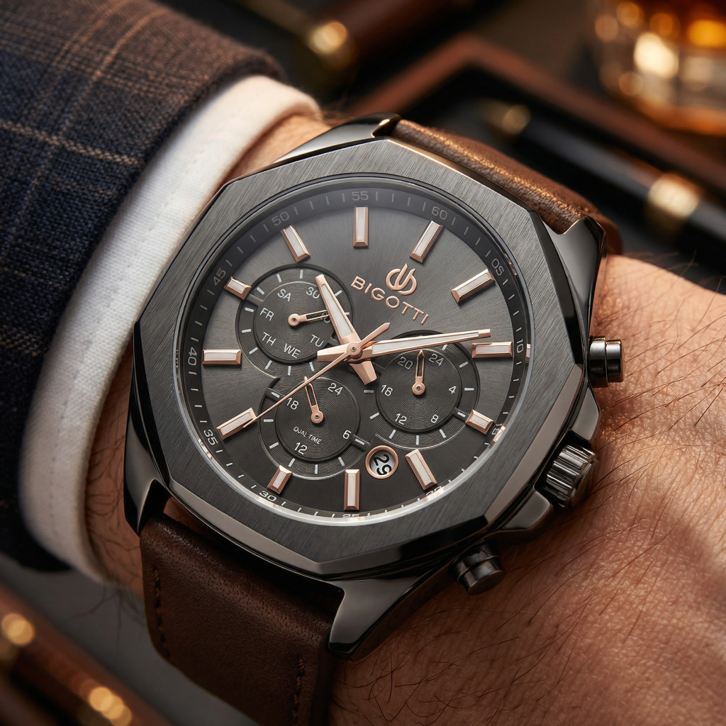 Bigotti Raffinato Dark Brown Genuine Leather Watch for Men BG.1.10686-5