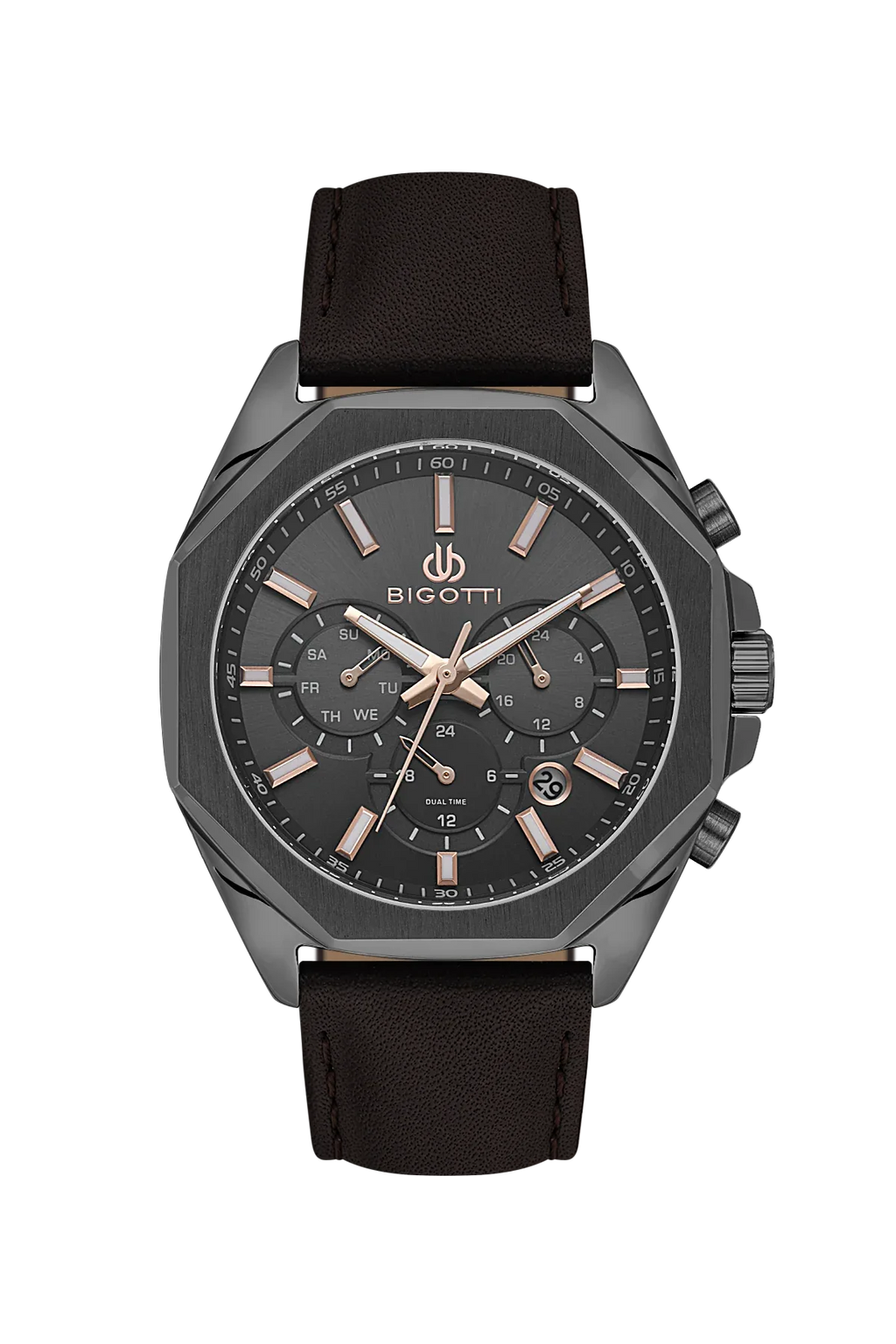 Bigotti Raffinato Dark Brown Genuine Leather Watch for Men BG.1.10686-5 - Daniel Klein Saudi Arabia
