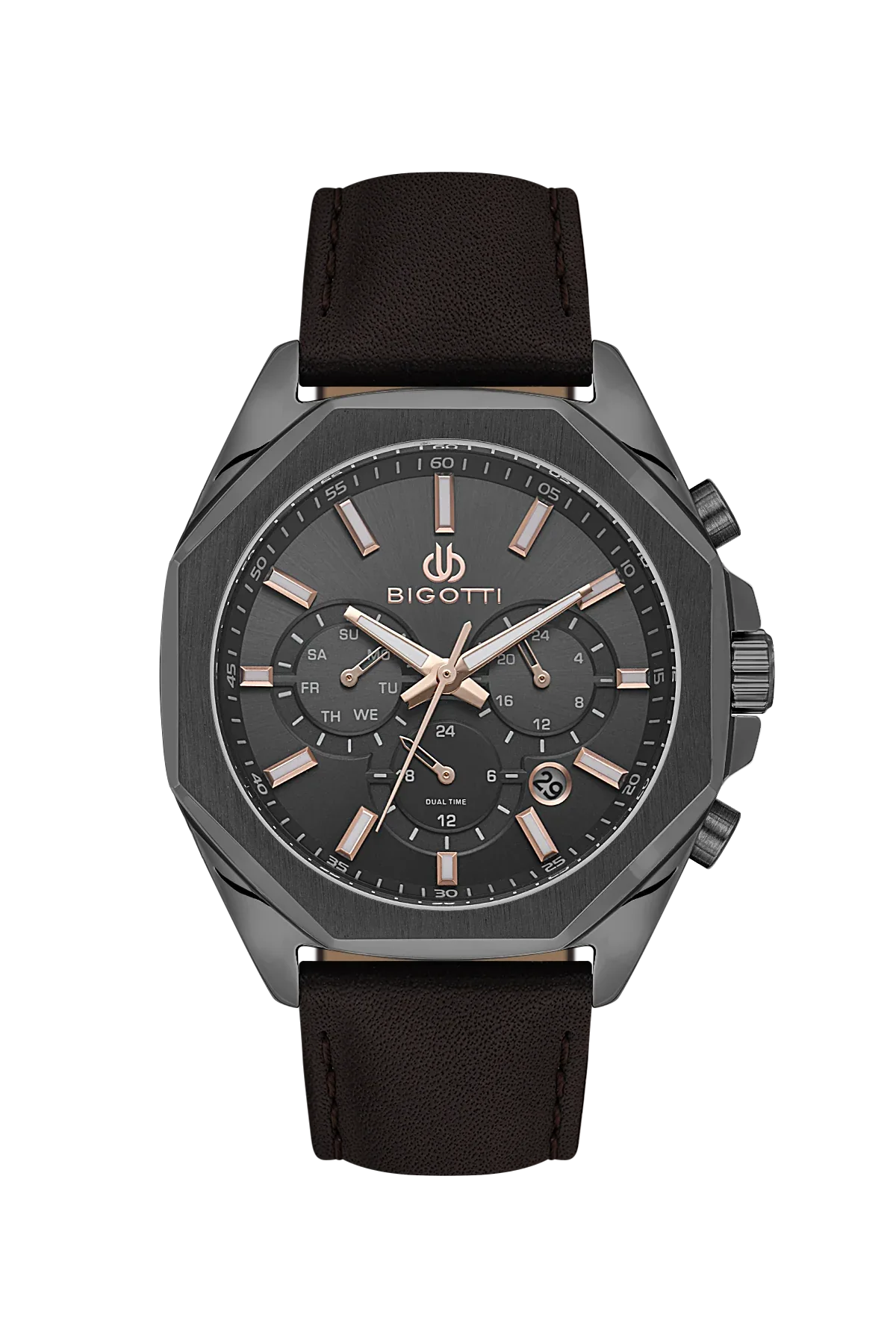 Bigotti Raffinato Dark Brown Genuine Leather Watch for Men BG.1.10686-5 - Daniel Klein Saudi Arabia