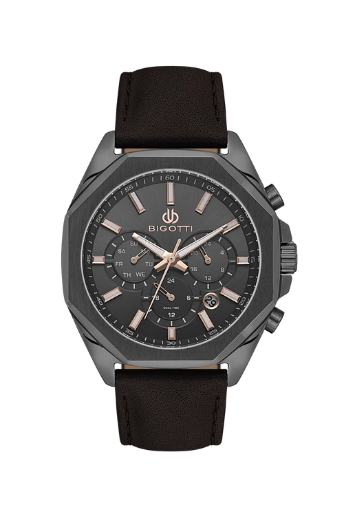 Bigotti Raffinato Dark Brown Genuine Leather Watch for Men BG.1.10686-5 - Daniel Klein Saudi Arabia