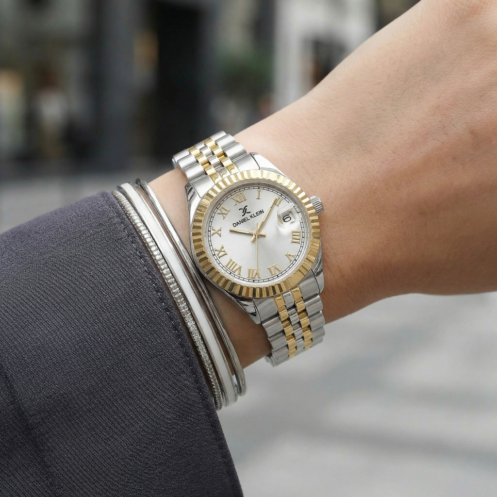 Daniel Klein Premium Silver and Gold Stainless Steel Watch for Women DK.1.14097-3