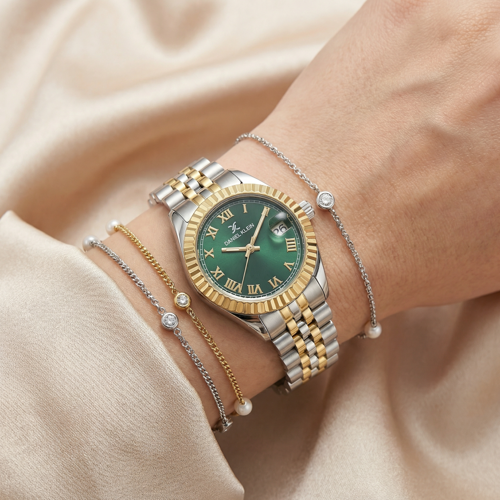 Daniel Klein Premium Silver and Gold Stainless Steel Watch for Women DK.1.14097-4