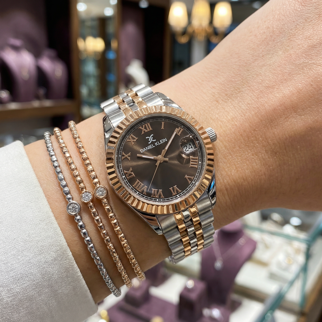Daniel Klein Premium Silver and Rose Gold Stainless Steel Watch for Women DK.1.14097-6