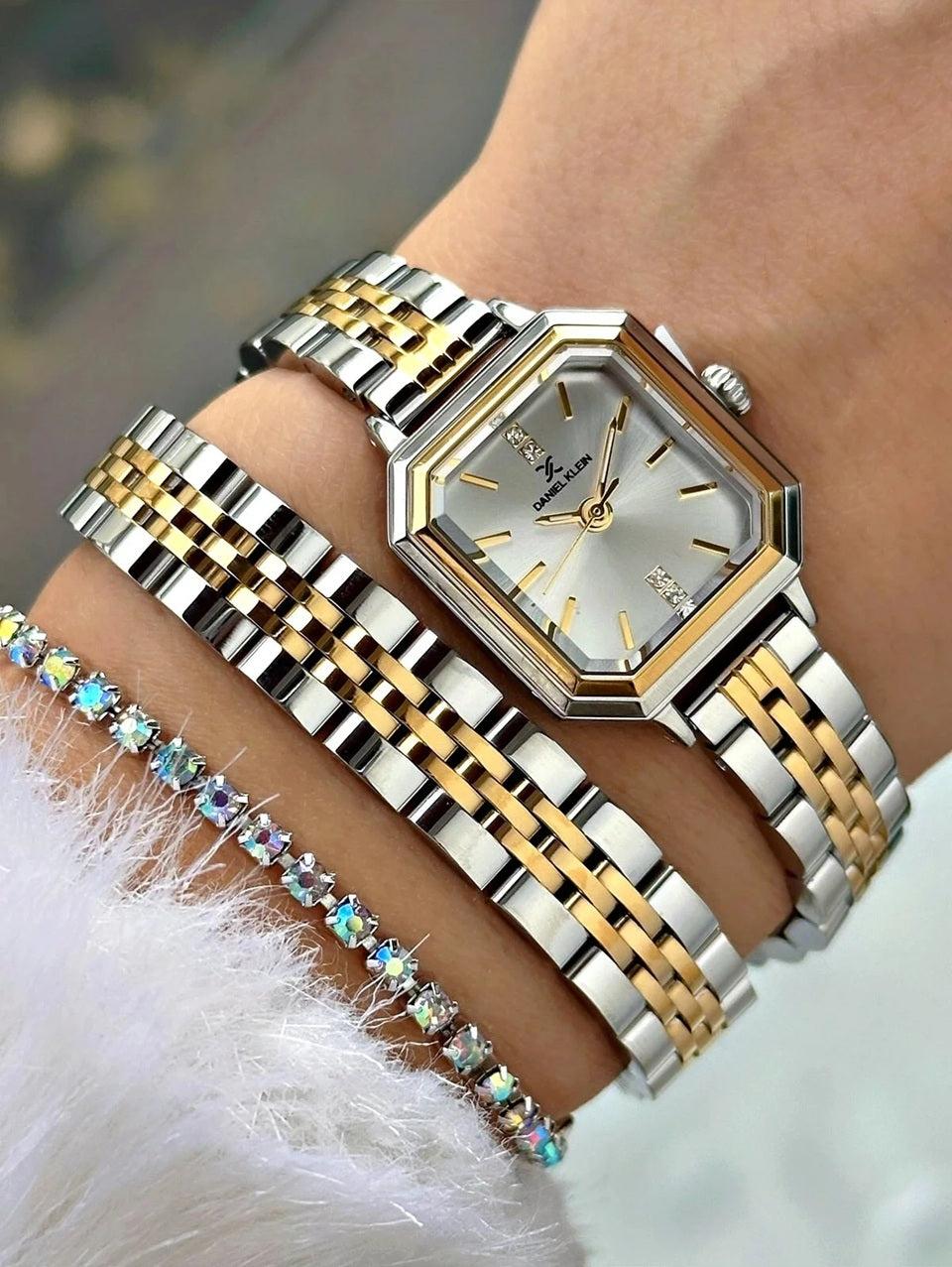Daniel Klein Premium Silver and Gold Stainless Steel Watch for Women DK.1.14098-4