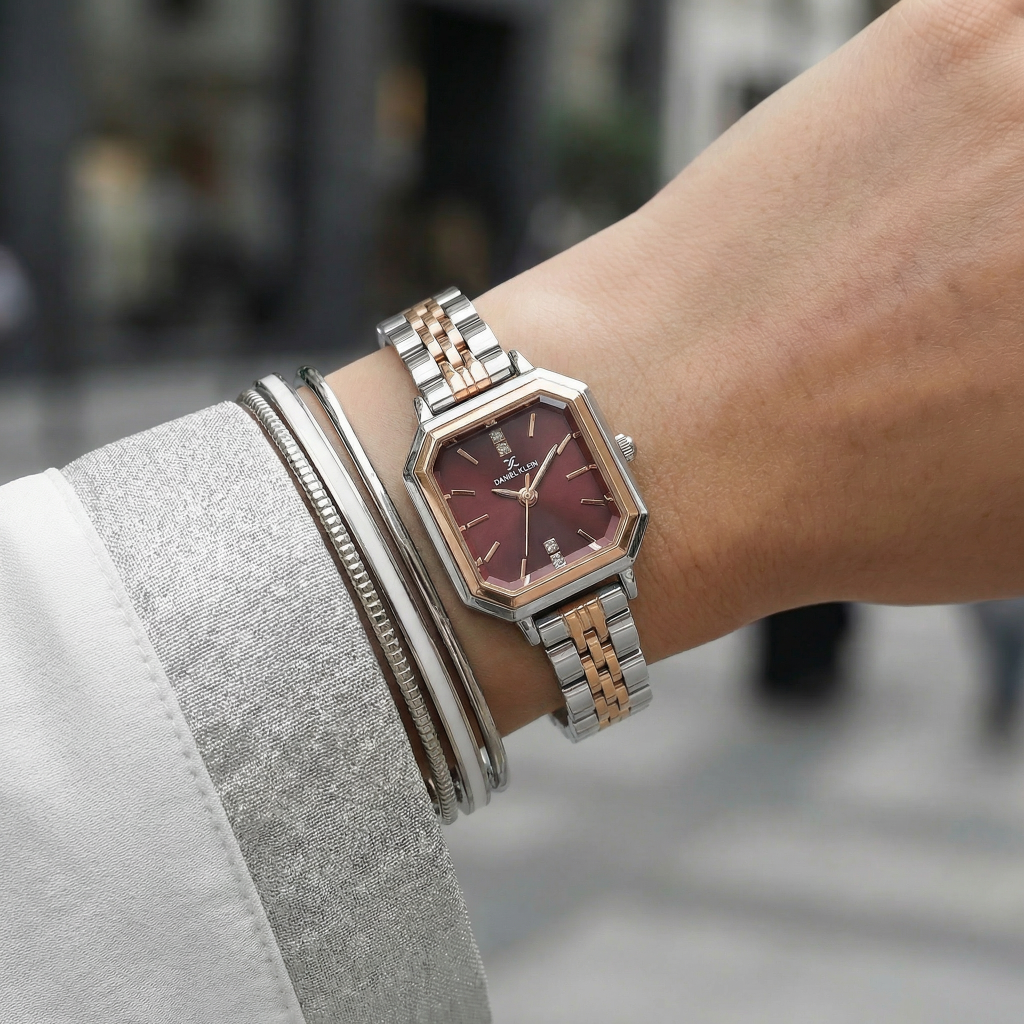 Daniel Klein Premium Silver and Rose Gold Stainless Steel Watch for Women DK.1.14098-6