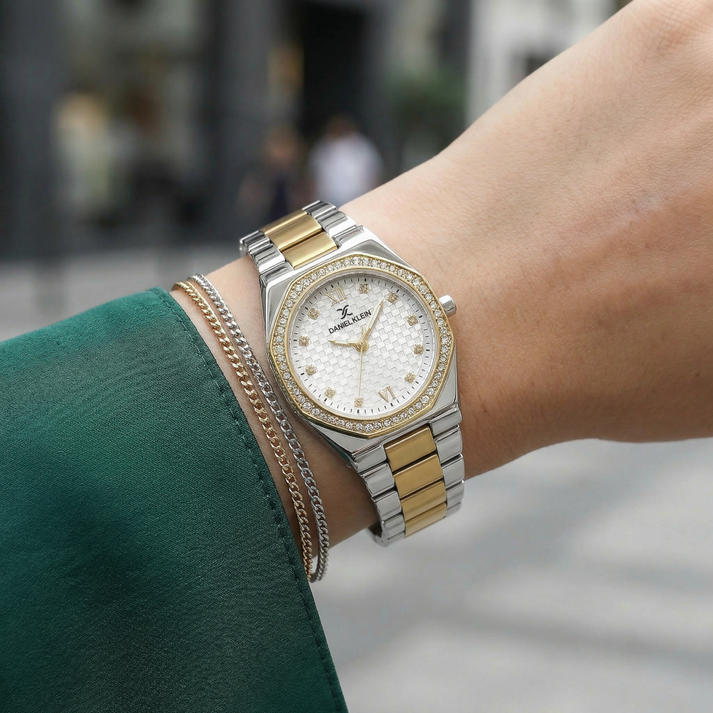 Daniel Klein Premium Silver and Gold Stainless Steel Watch for Women DK.1.14099-4