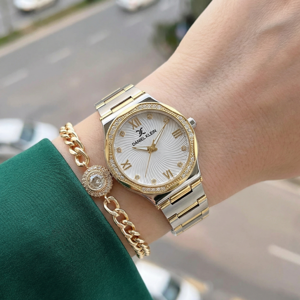 Daniel Klein Premium Silver and Gold Stainless Steel Watch for Women DK.1.14101-3