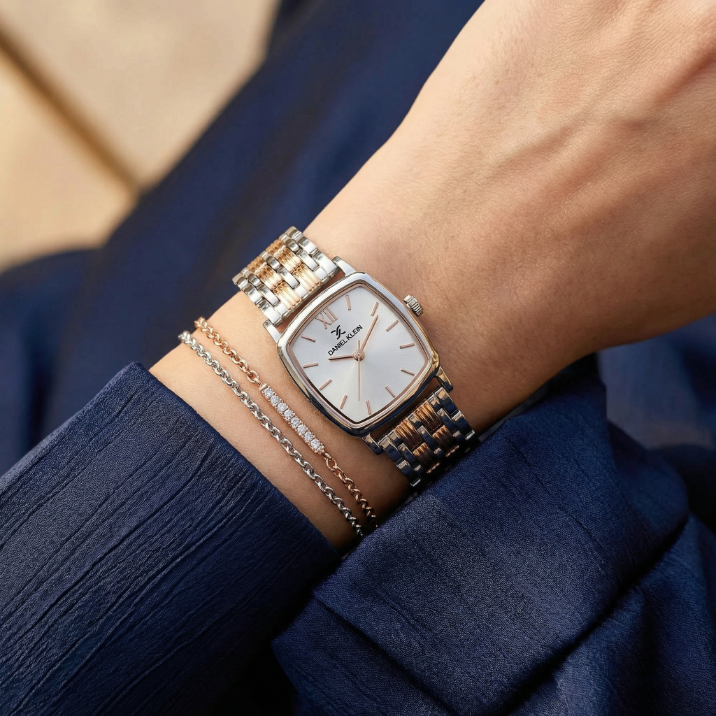 Daniel Klein Premium Silver and Rose Gold Stainless Steel Watch for Women DK.1.14102-6