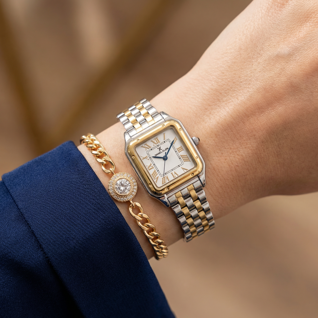Daniel Klein Premium Silver and Gold Stainless Steel Watch for Women DK.1.14104-4