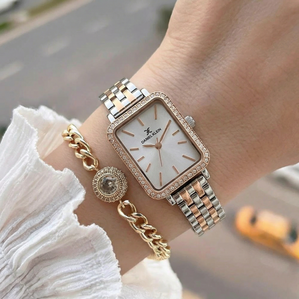 Daniel Klein Premium Silver and Rose Gold Stainless Steel Watch for Women DK.1.14105-6
