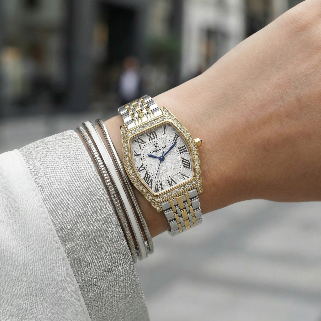 Daniel Klein Premium Silver and Gold Stainless Steel Watch for Women DK.1.14106-3