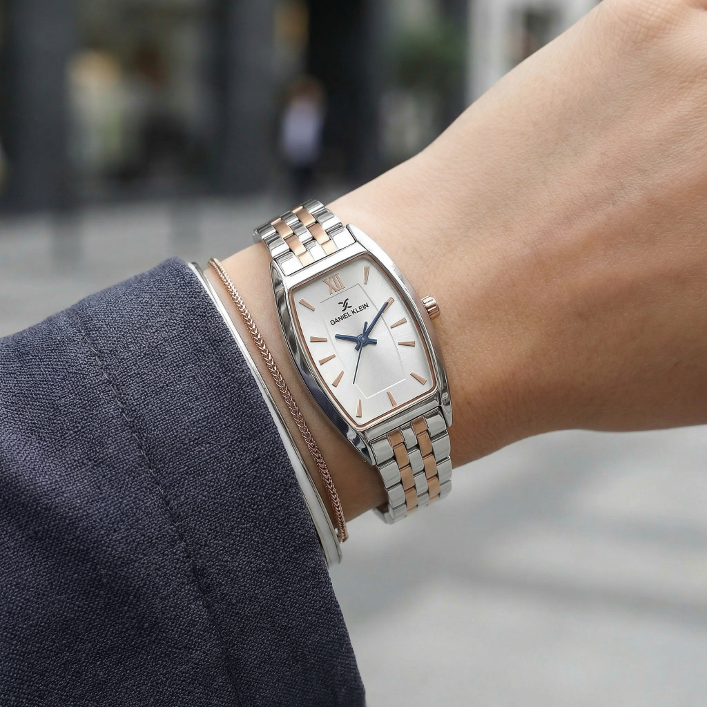 Daniel Klein Premium Silver and Rose Gold Stainless Steel Watch for Women DK.1.14107-6