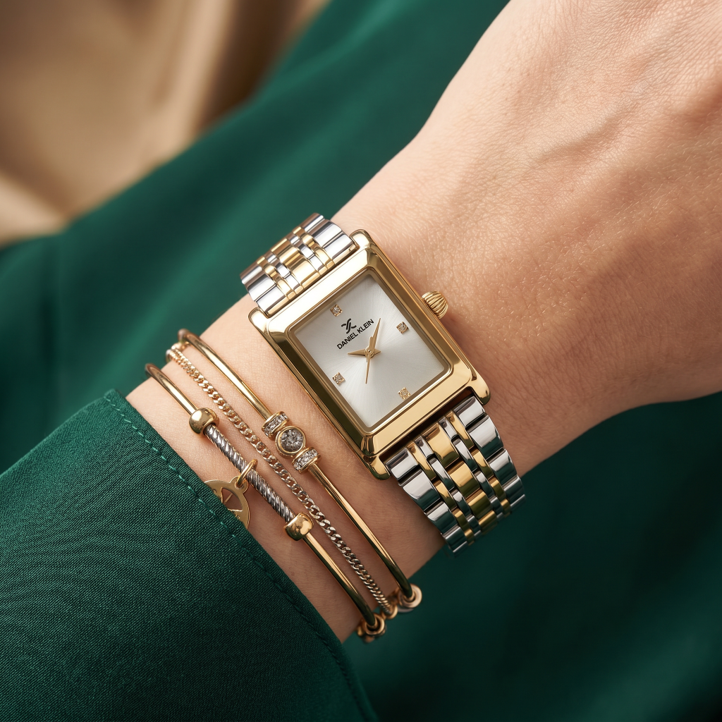 Daniel Klein Premium Silver and Gold Stainless Steel Watch for Women DK.1.14108-3