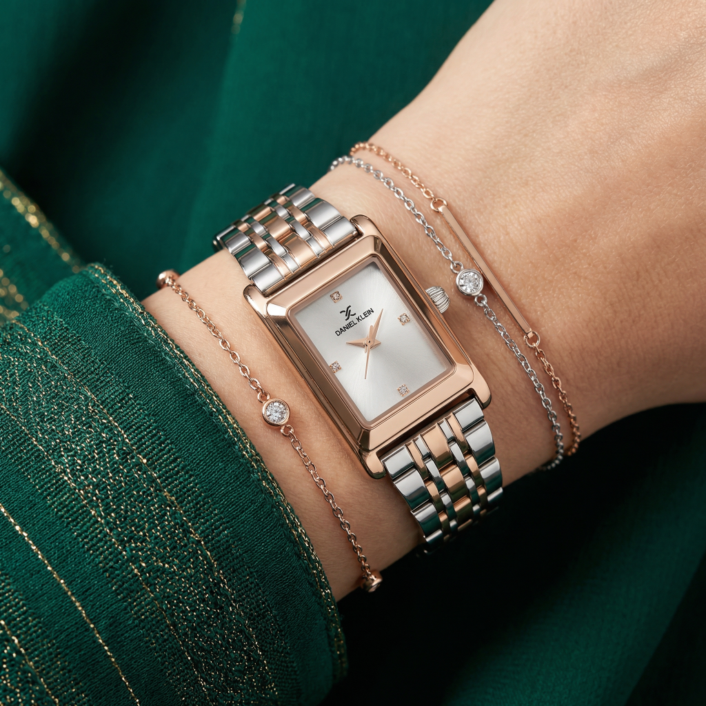 Daniel Klein Premium Silver and Rose Gold Stainless Steel Watch for Women DK.1.14108-6