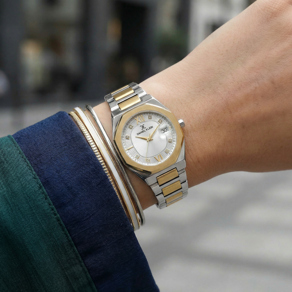 Daniel Klein Premium Silver and Gold Stainless Steel Watch for Women DK.1.14109-3