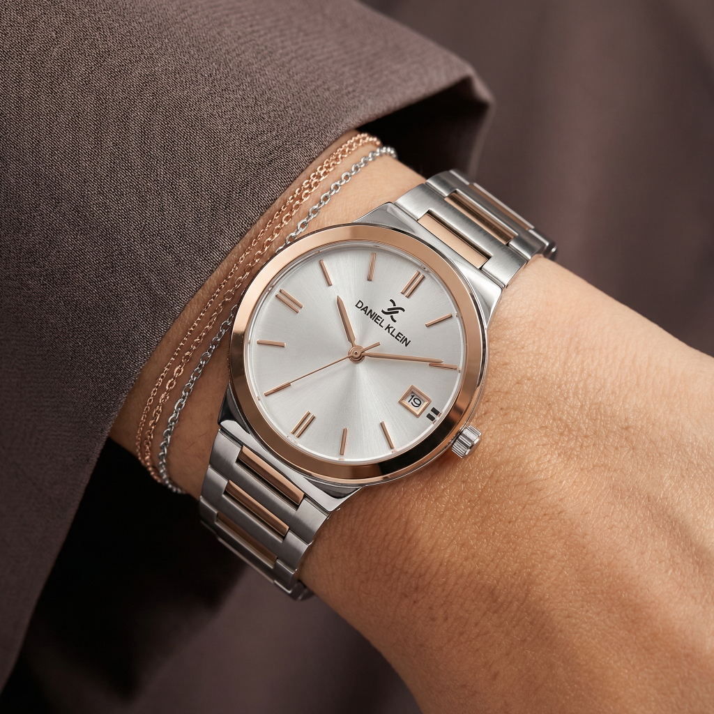 Daniel Klein Premium Silver and Rose Gold Stainless Steel Watch for Women DK.1.14110-6