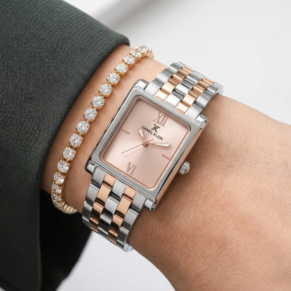 Daniel Klein Premium Silver and Rose Gold Stainless Steel Watch for Women DK.1.14111-6