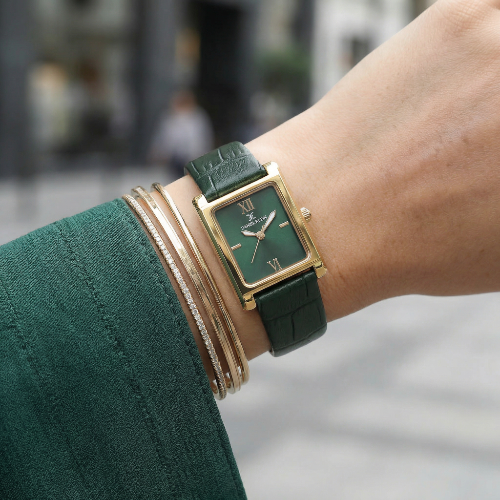 Daniel Klein Premium Dark Green Leather Watch for Women DK.1.14112-4