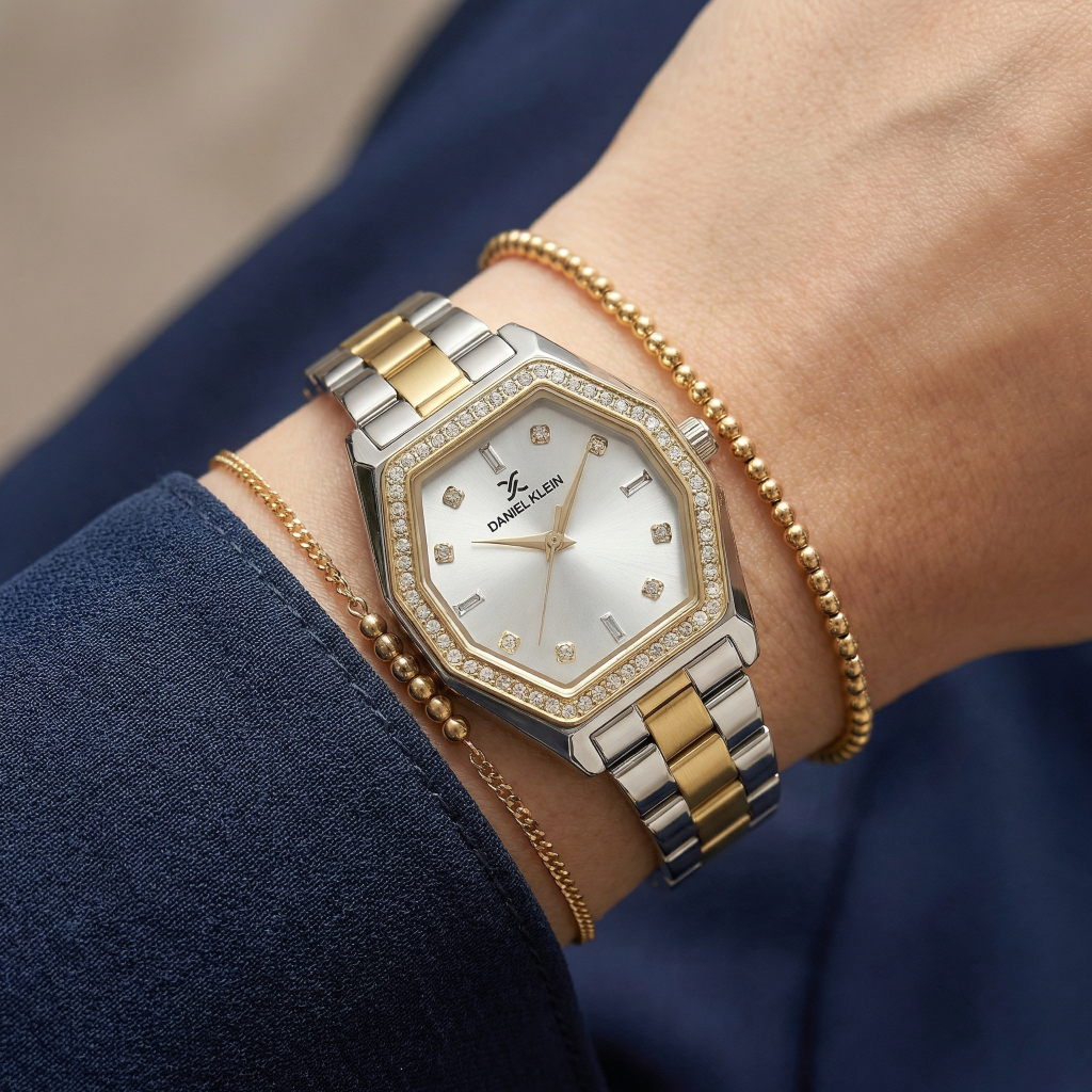 Daniel Klein Premium Silver and Gold Stainless Steel Watch for Women DK.1.14113-4