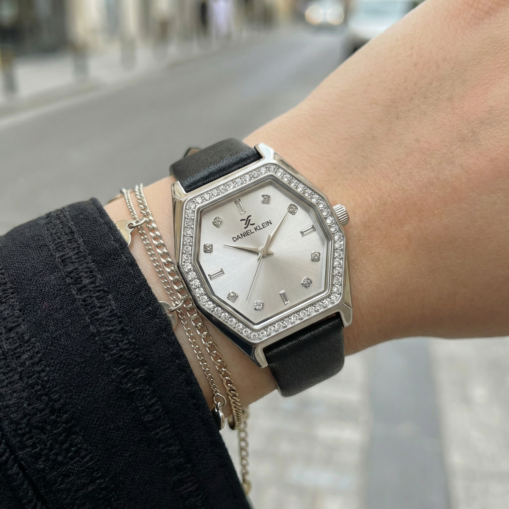 Daniel Klein Premium Black Leather Watch for Women DK.1.14114-1