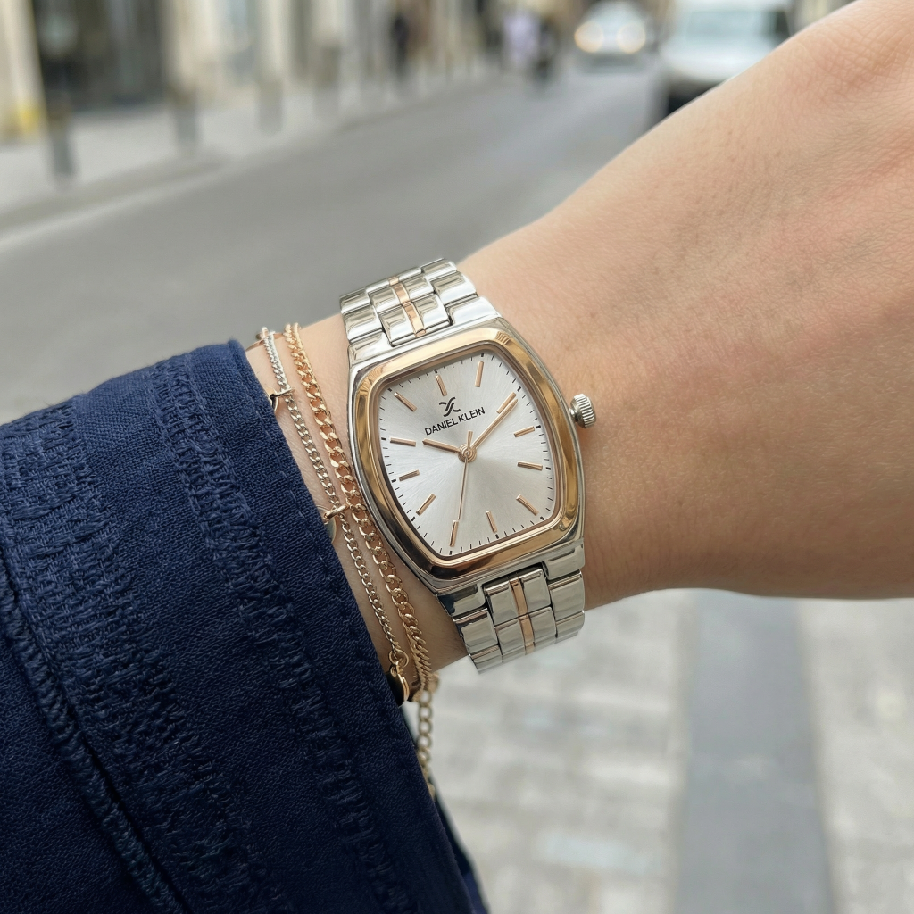 Daniel Klein Premium Silver and Rose Gold Stainless Steel Watch for Women DK.1.14117-6