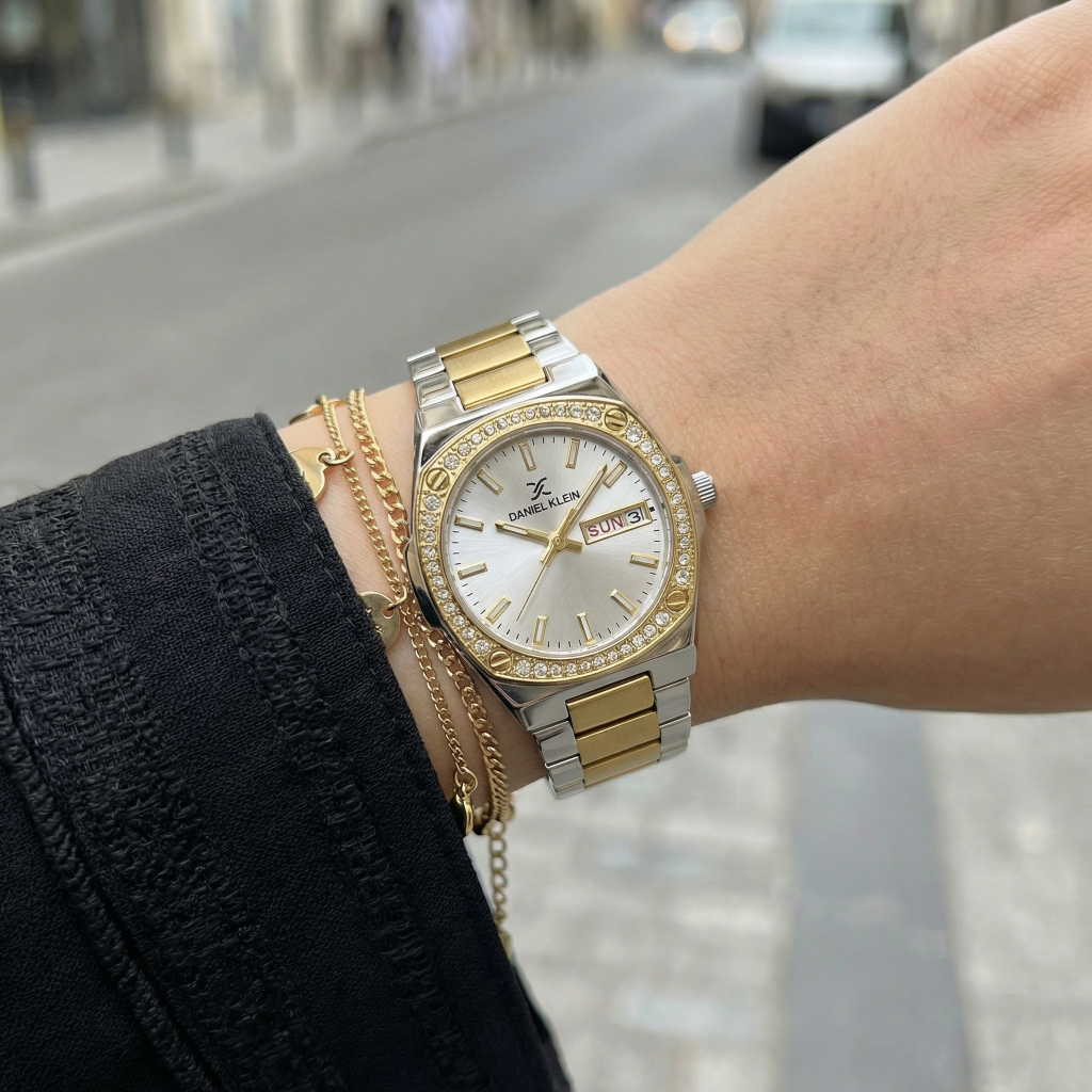 Daniel Klein Premium Silver and Gold Stainless Steel Watch for Women DK.1.14122-3