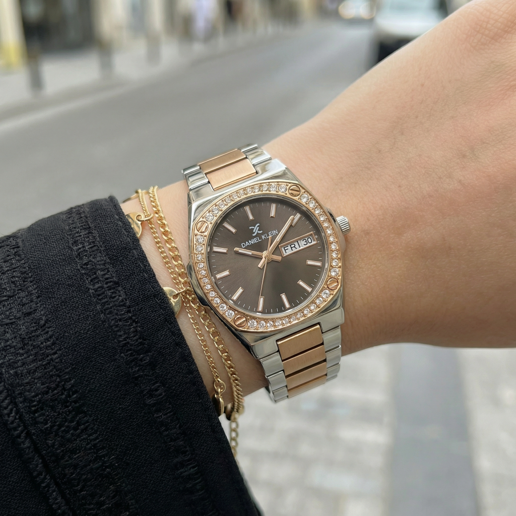 Daniel Klein Premium Silver and Rose Gold Stainless Steel Watch for Women DK.1.14122-6