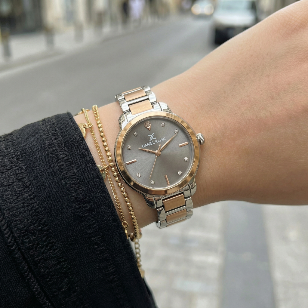 Daniel Klein Premium Silver and Rose Gold Stainless Steel Watch for Women DK.1.14126-6