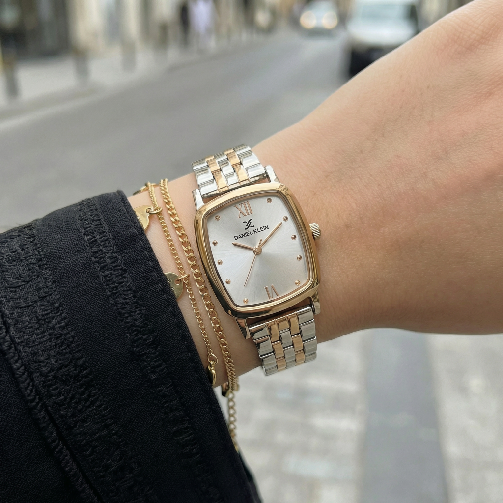 Daniel Klein Premium Silver and Rose Gold Stainless Steel Watch for Women DK.1.14127-6