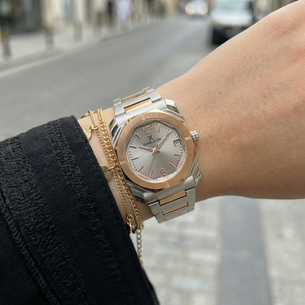 Daniel Klein Premium Silver and Rose Gold Stainless Steel Watch for Women DK.1.14128-6
