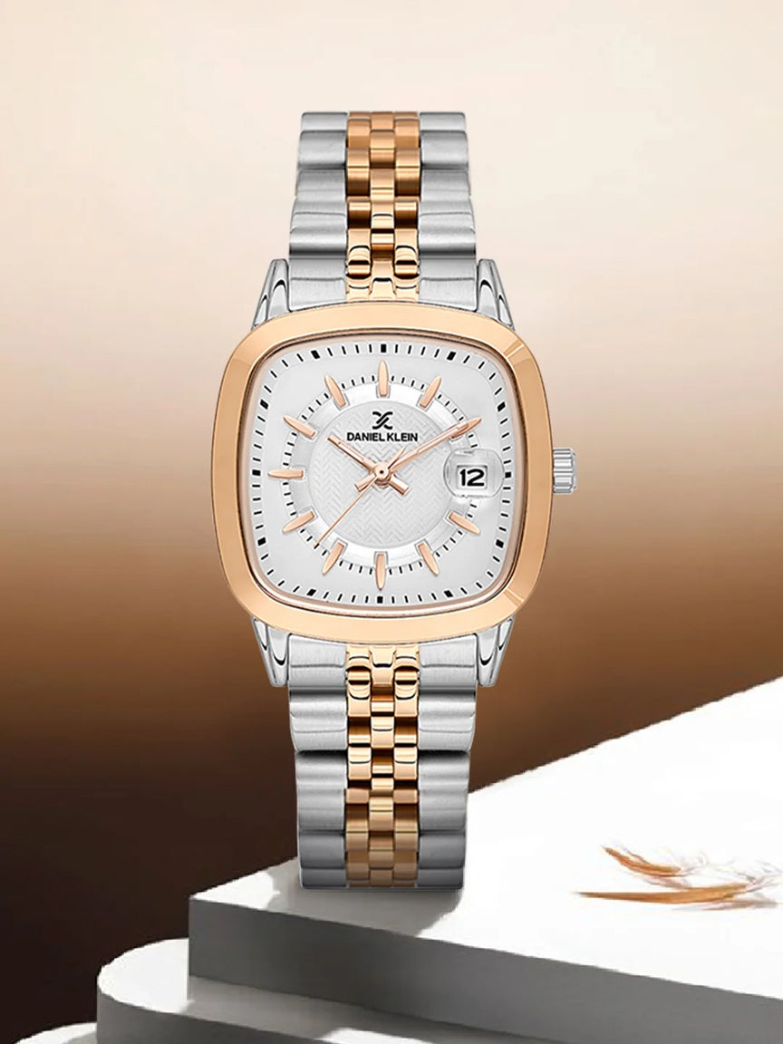 Daniel Klein Premium Silver and Rose Gold Stainless Steel Watch for Women DK.1.14129-6