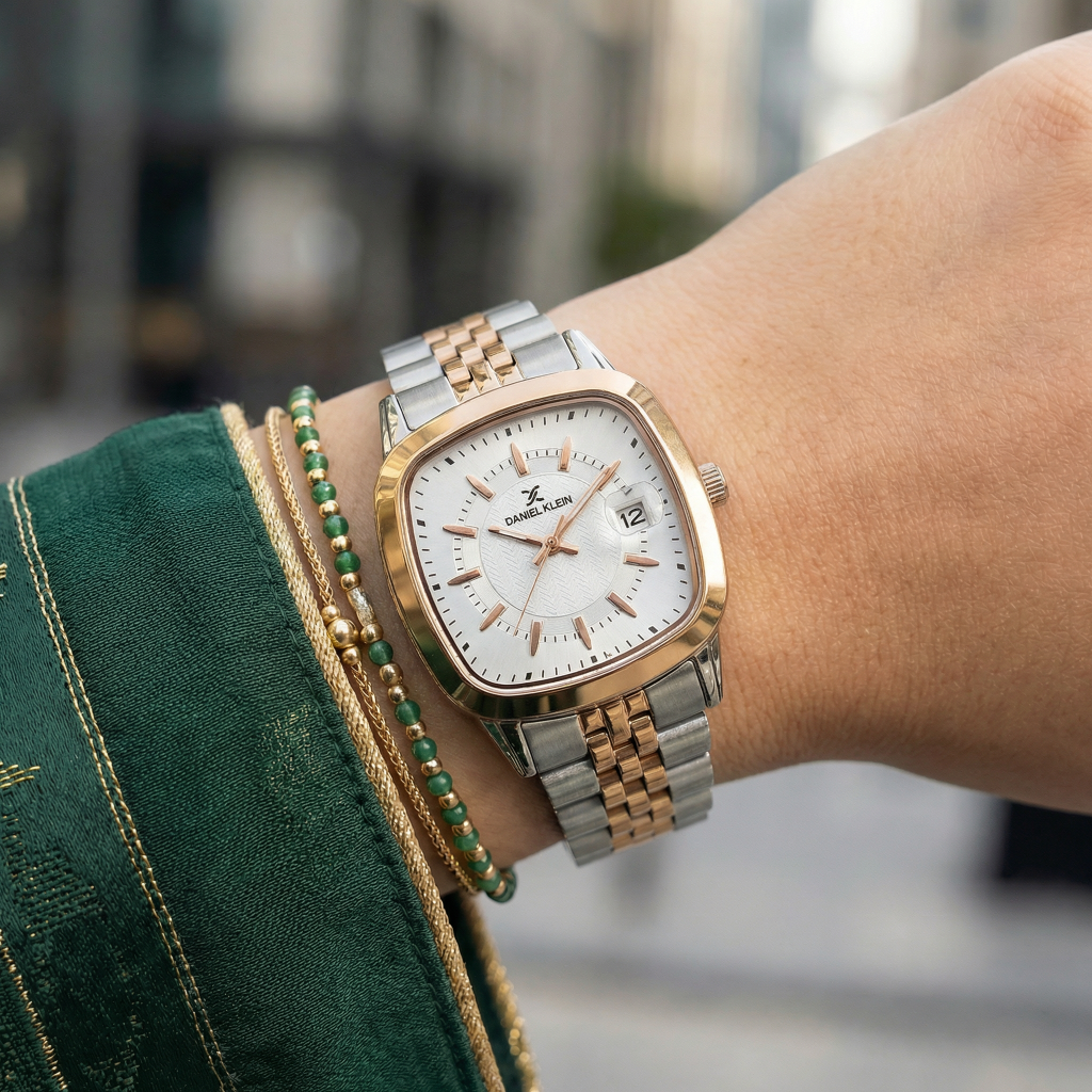 Daniel Klein Premium Silver and Rose Gold Stainless Steel Watch for Women DK.1.14129-6