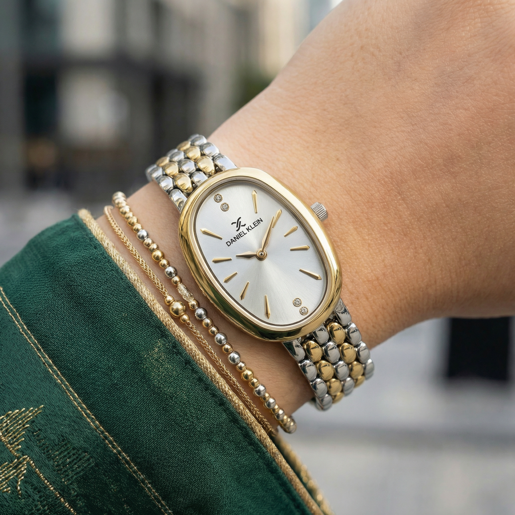 Daniel Klein Premium Silver and Gold Stainless Steel Watch for Women DK.1.14130-4