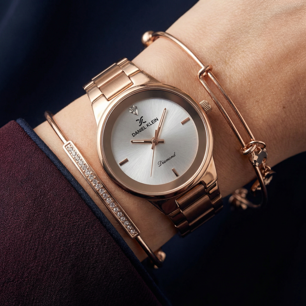 Daniel Klein Diamond Rose Gold Stainless Steel Watch for Women DK.1.14136-5