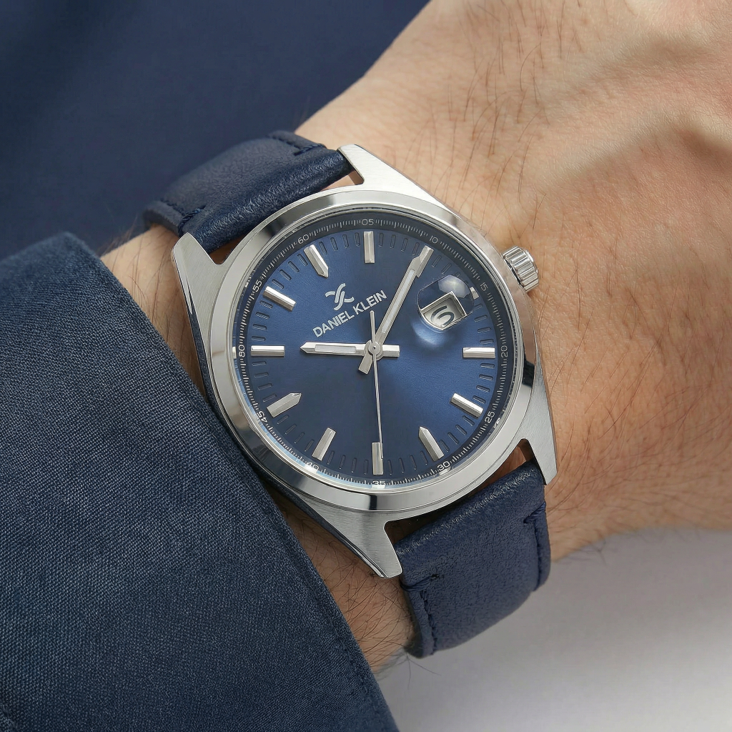 Daniel Klein Premium Dark Blue Leather Watch for Men DK.1.14138-2